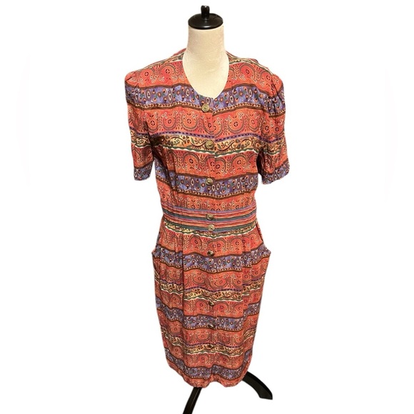 Positive Attitude Rayon Abstr Floral Sz 15/16 Vintage Button Frt Elastic Waist - Picture 1 of 4